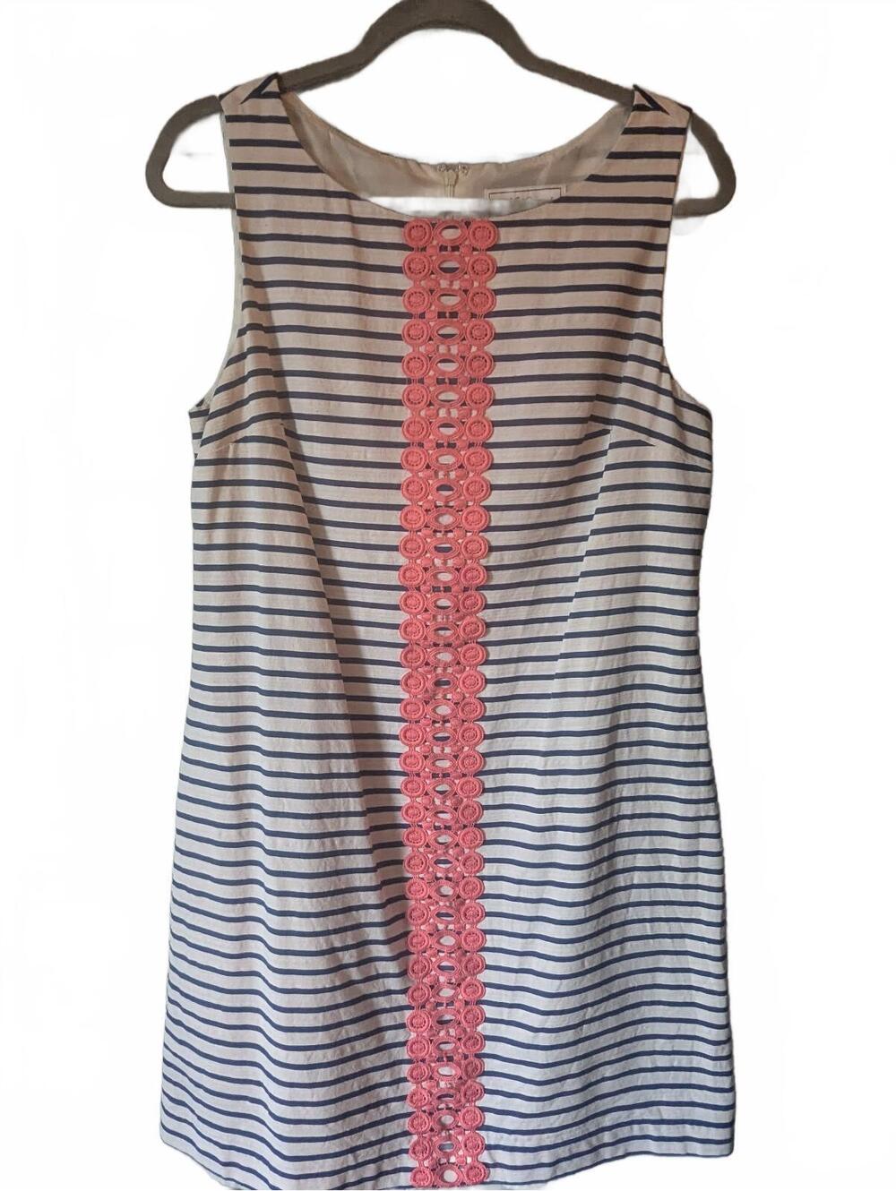 J Howard Size 12 Sleeveless Striped Dress with Pink Lace Detail
